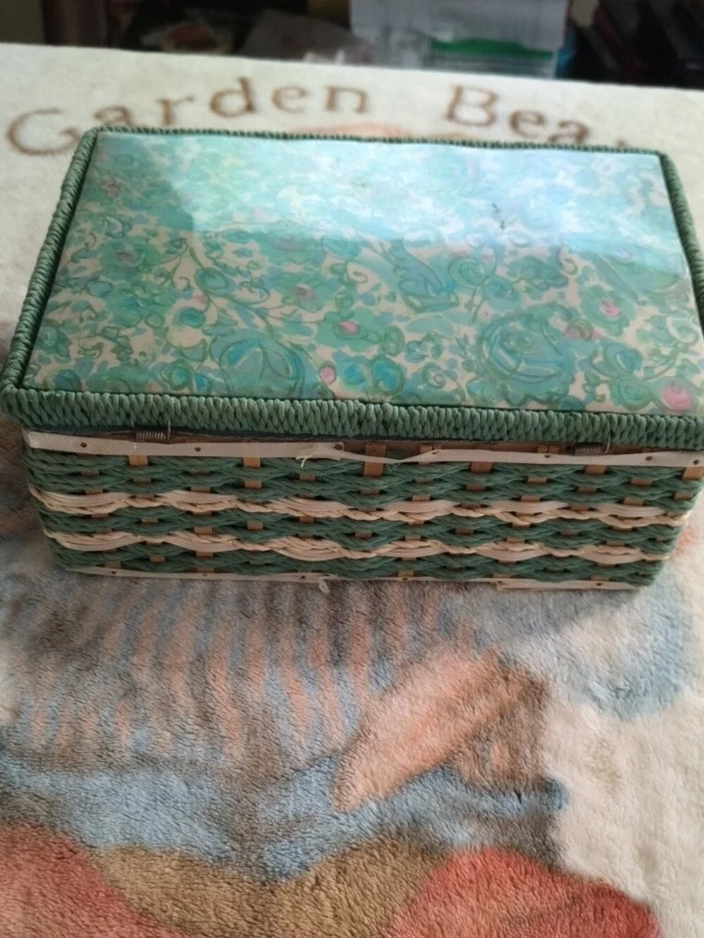 Woven Decorative Storage Box - Green & Natural
